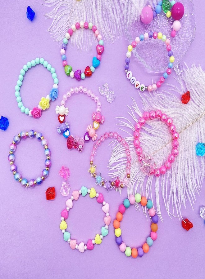 مجموعة SIELEVIN من 9 قطع من الأساور اللطيفة للأطفال، أساور وردية مزينة بخرز على شكل كلمة LOVE، مجوهرات تنكرية للبنات الصغيرات، هدايا حفلات الأميرات، ألعاب تمثيلية، أعياد ميلاد، عيد الفصح، عيد الميلاد، عيد الحب، مجوهرات للأطفال الصغار - Image 3